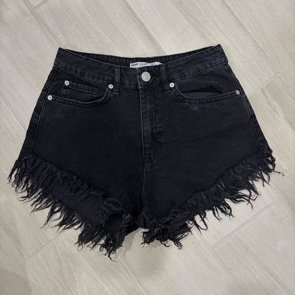 Garage Black Mini Festival Cheeky Denim Shorts Size 25